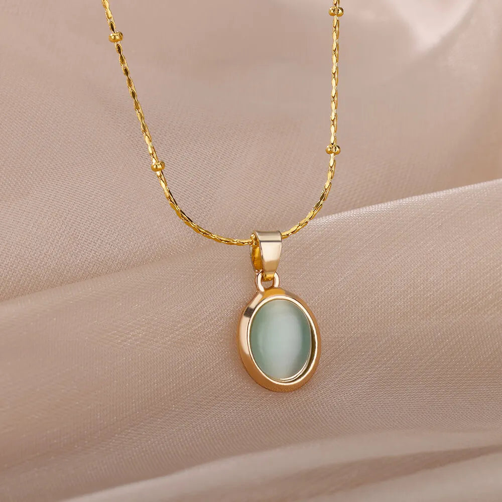 Opal Oval Pendant Necklace – Gold Stainless Steel for Women Pendant Necklace Babs
