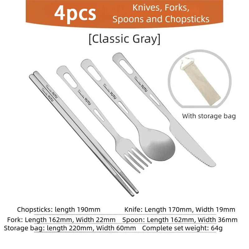 Titanium Camping Cutlery Set – Fork, Spoon, Knife & Chopsticks Camping Cutlery Set Babs 4pcs Set-kdcs