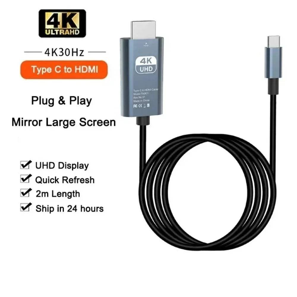 KEBIDUMEI 4K@60Hz USB-C to HDMI Cable 2M Video Adapter USB-C HDMI Cable Babs 4k30Hz