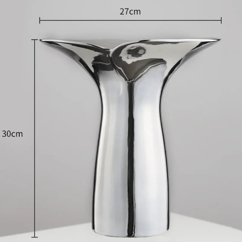 Modern Nordic Ceramic Vase – Silver Luxury Table Decoration Decorative Ceramic Vase Babs 1S-27X22X30CM