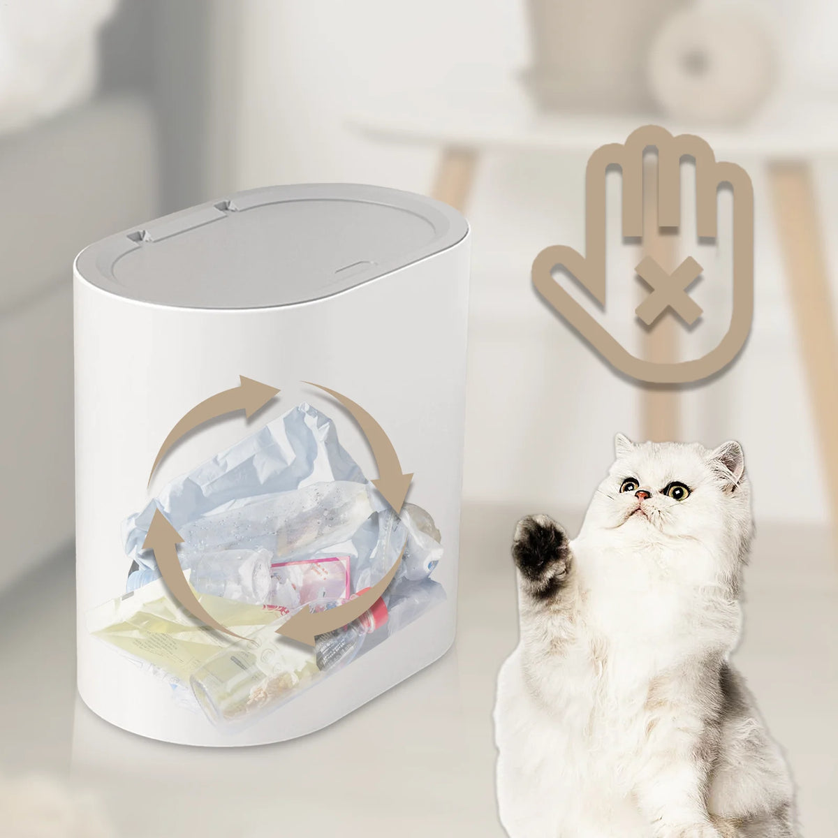 Press-Top Trash Can with Lid – Compact ABS Bathroom Bin Press-Top Trash Can Babs