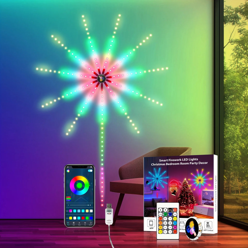 RGB Firework LED Wall Light – App & Music Sync, 180 LEDs, USB LED Decorative Light Babs