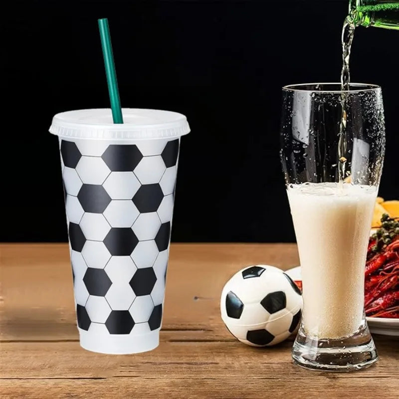 Soccer Print Tumbler with Straw – 24oz Reusable Sports Cup Sports Print Tumbler Babs
