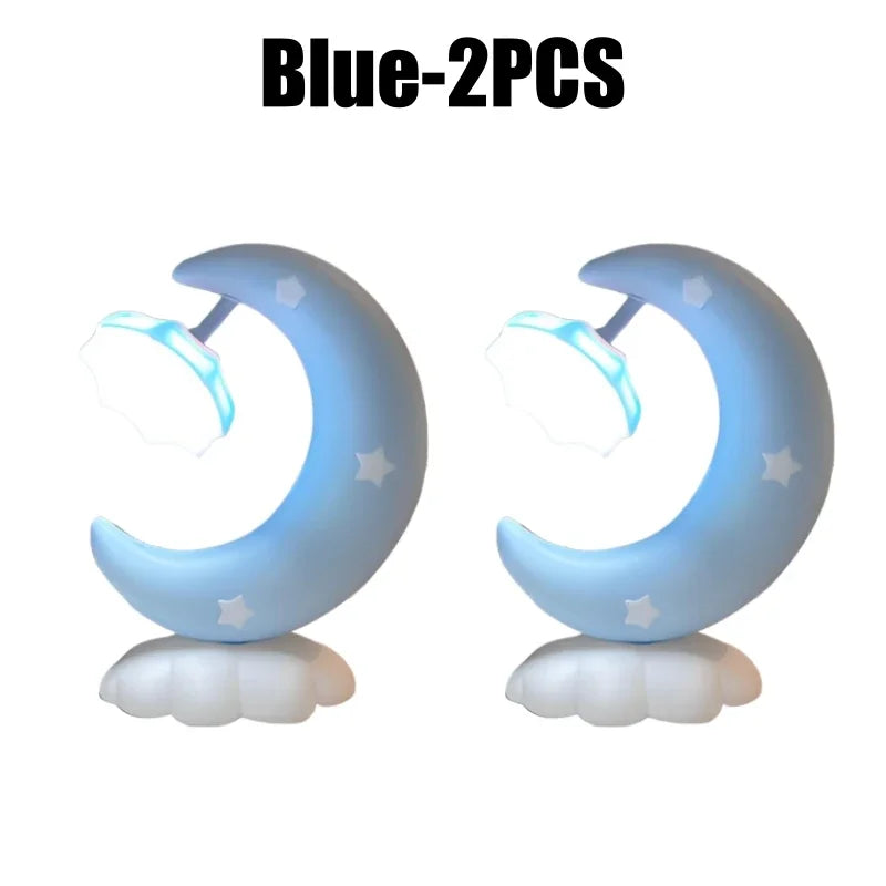 Star Moon LED Night Light USB Rechargeable Kids Nursery Lamp LED Night Light Babs Blue-2PCS