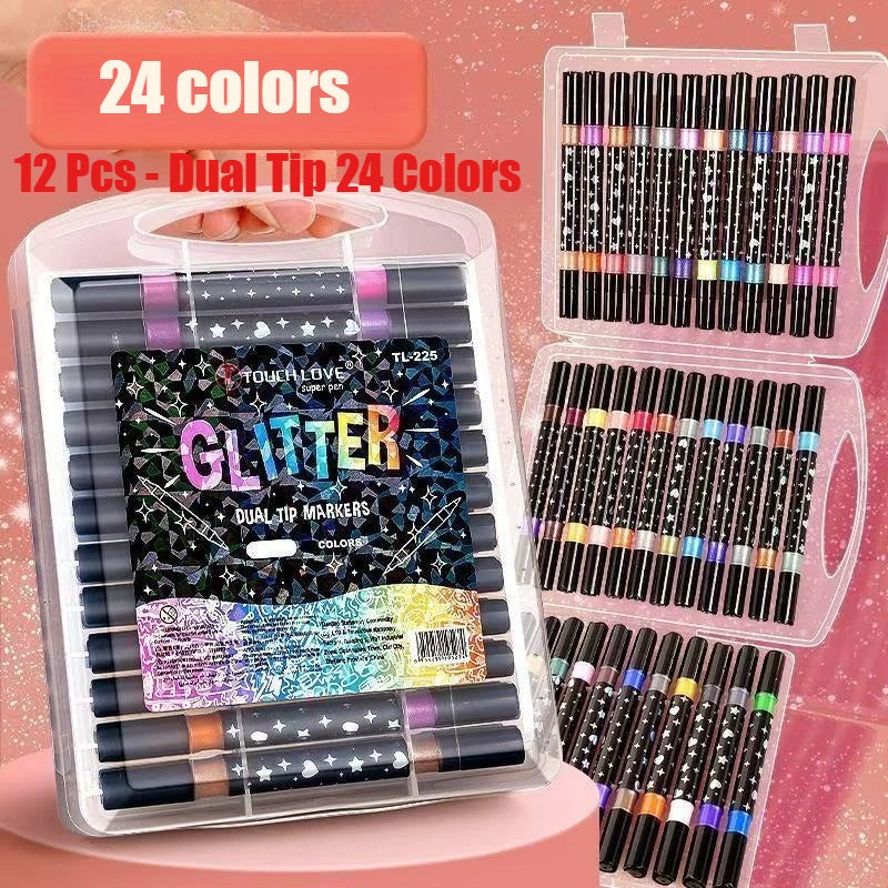 Double-Headed Glitter Chalk Marker Pen Set – 12 to 48 PCS Glitter Marker Set Babs
