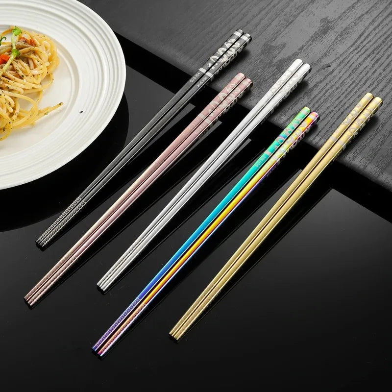 304 Stainless Steel Chopsticks | Laser Dragon Pattern Non-Slip Stainless Steel Chopsticks Babs
