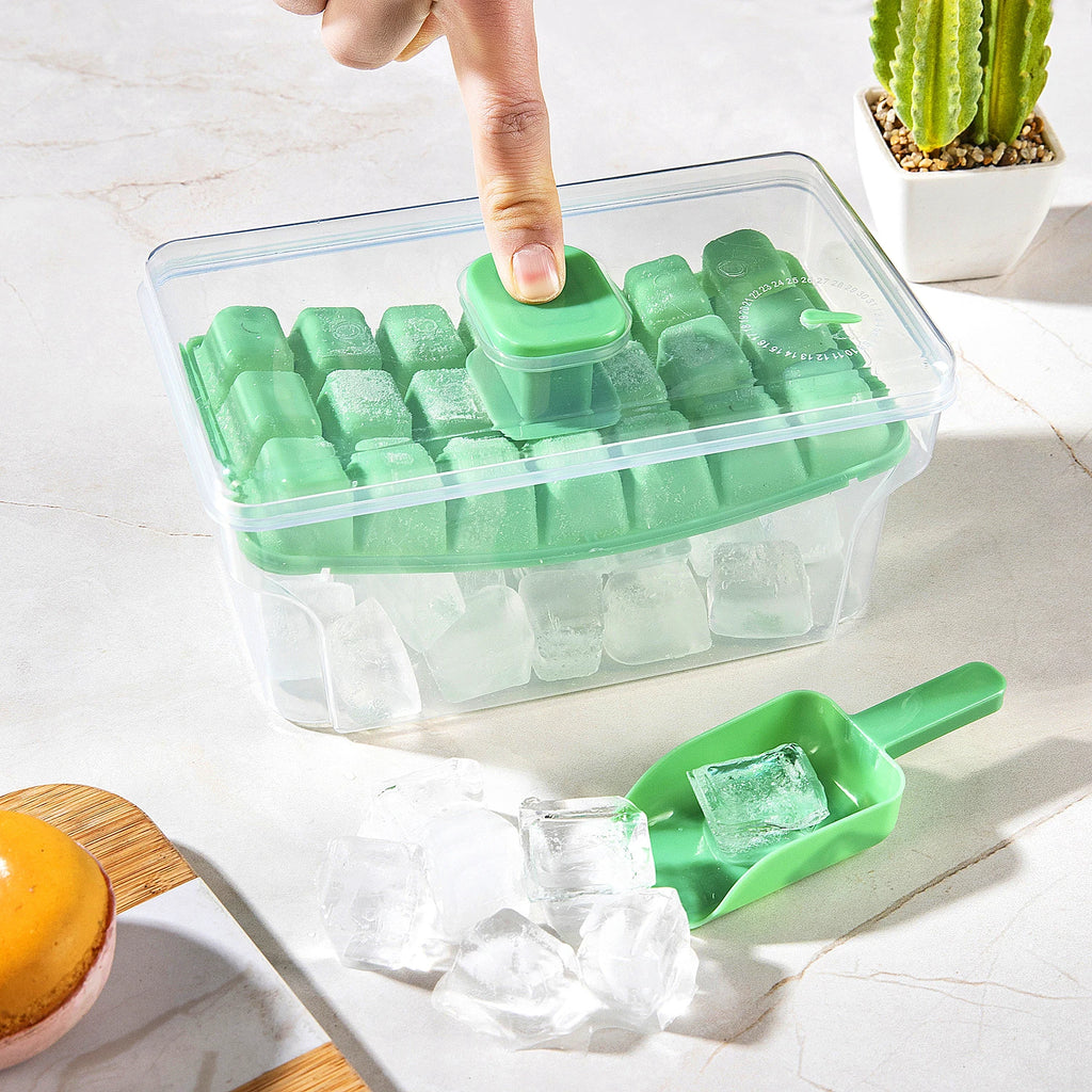 Ice Cube Tray with Lid & Bin – 68 Cubes, Easy Press Release Ice Cube Tray Babs