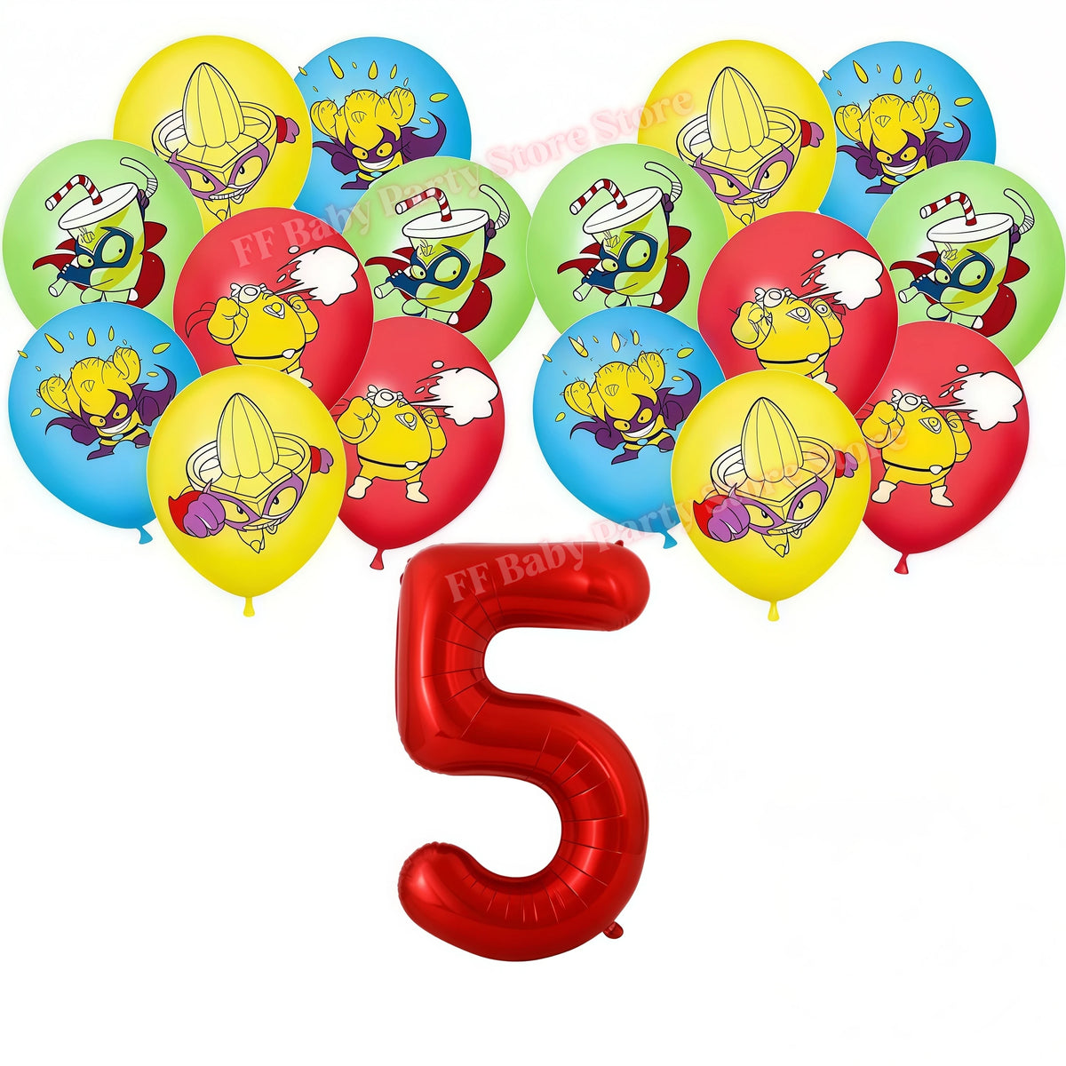 Superthings Party Balloons, Cake Toppers & Backdrop Set – 6pcs Party Decoration Set Babs 17pcs balloons-5 others