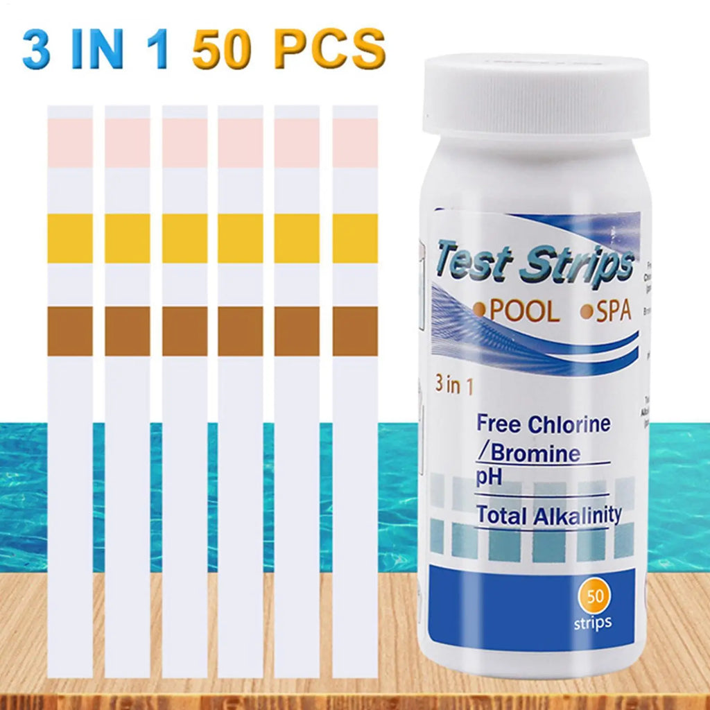 3-in-1 Pool & Spa Water Test Strips – pH & Chlorine, 50ct Water Test Strips Babs