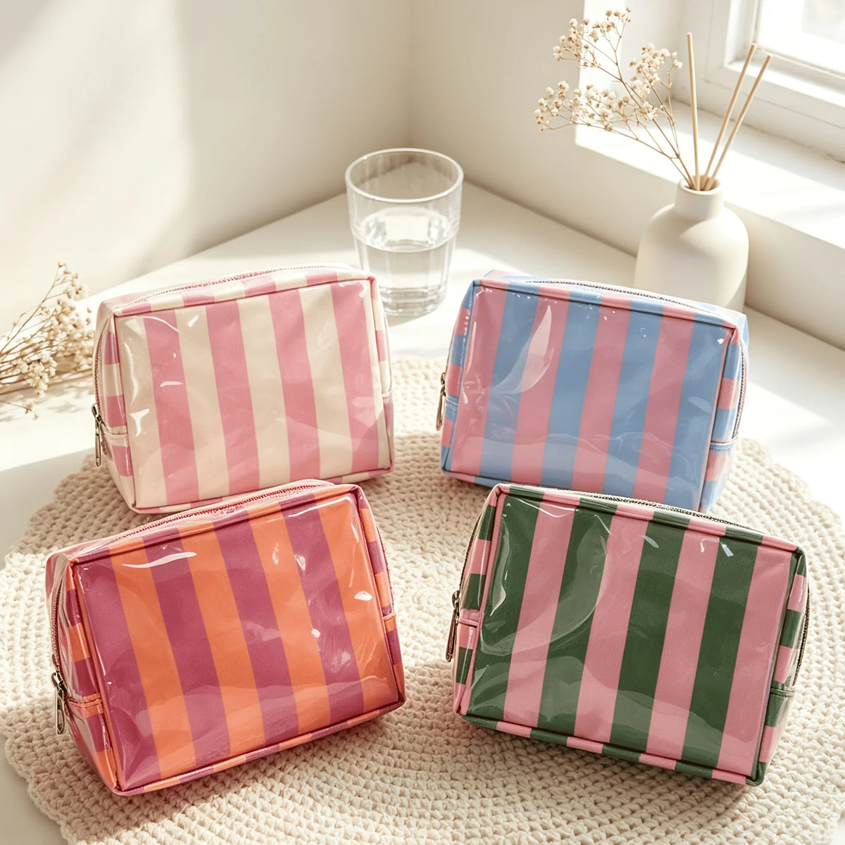 Striped Mini Makeup Bag with Zipper – Cute Cosmetic Pouch Cosmetic Pouch Babs
