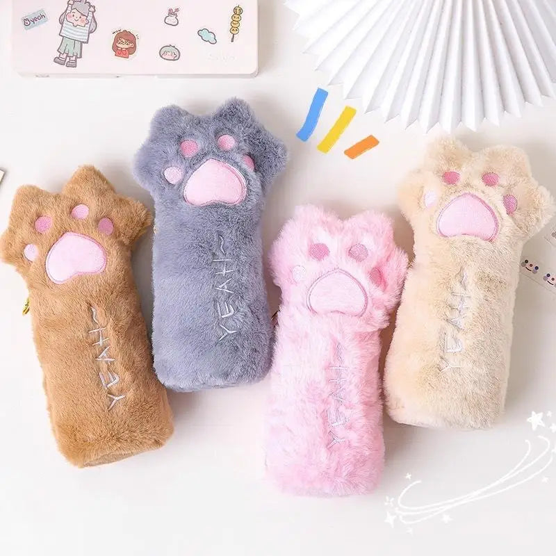 HUXUAN Cat Paw Plush Pencil Case – Large Capacity Pouch Plush Pencil Case Babs