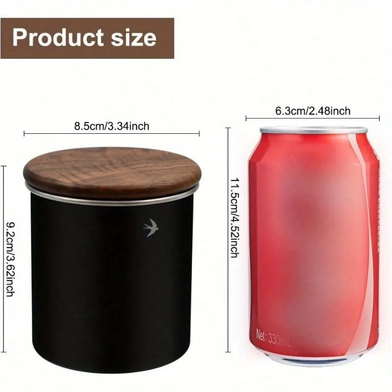 Airtight Stainless Steel Canister with Walnut Wood Lid | Tea & Coffee Food Storage Canister Babs