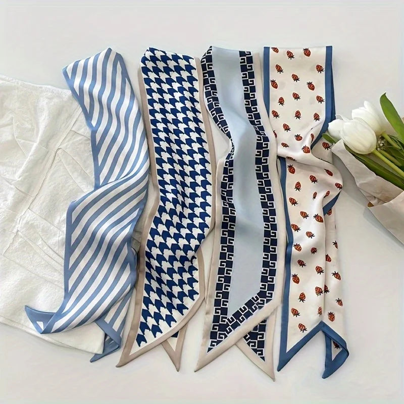 Silk-Feel Headband, Bag Scarf & Hair Ribbon – Multi-Use Blue Hair Scarf Headband Babs