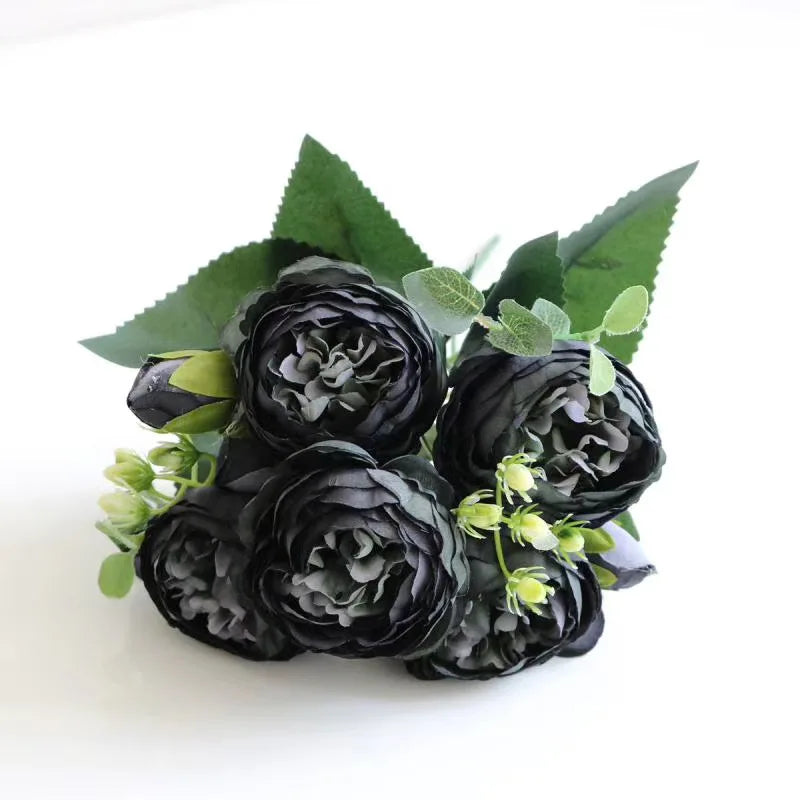Silk Peony Rose Artificial Bouquet – Wedding & Home Décor Artificial Flower Bouquet Babs black