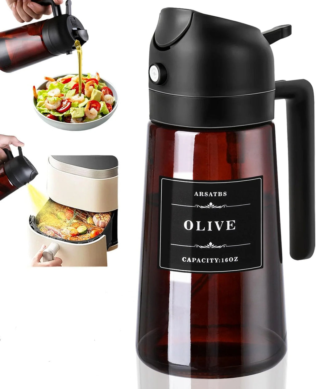 2-in-1 Glass Oil Dispenser & Sprayer Bottle 16oz – Leakproof Oil Dispenser Sprayer Babs B