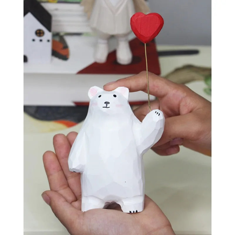 Hand-Carved White Bear Wooden Figurine | Desktop Decor Gift Wooden Figurine Ornament Babs