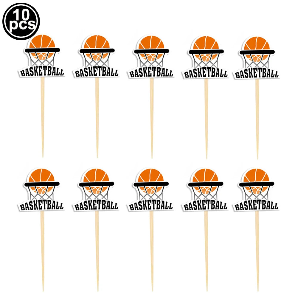 Basketball Party Supplies – Plates, Cups, Popcorn Boxes & Curtain Party Supply Set Babs cake topper