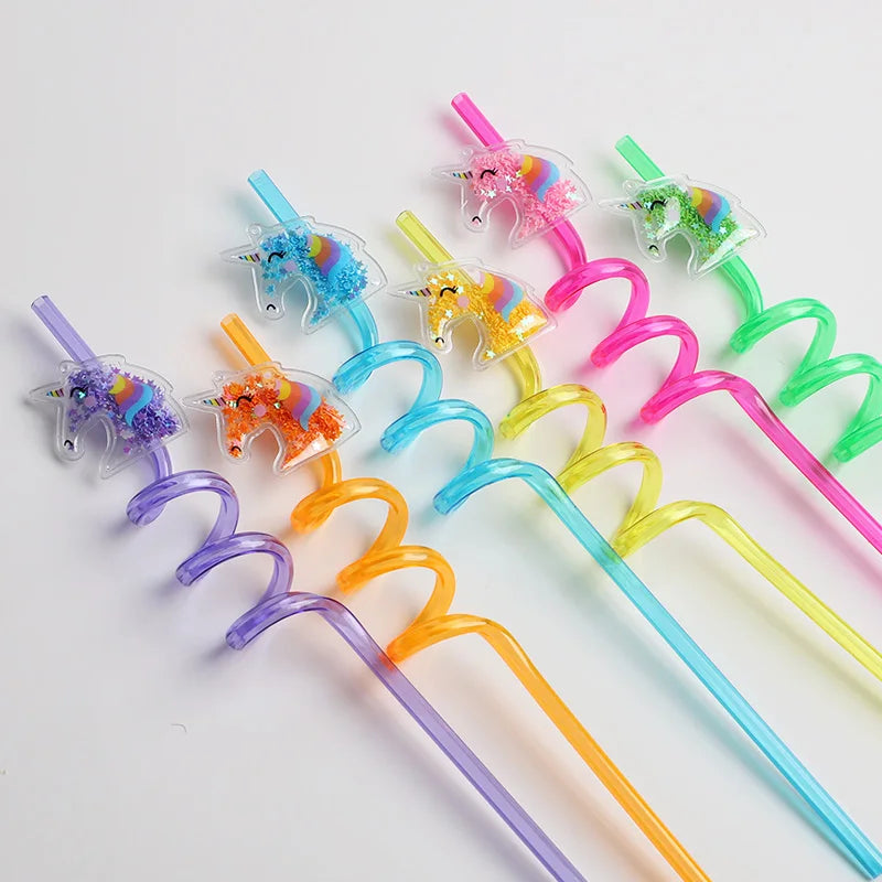 Unicorn Glitter Reusable Straws – Kids Birthday Party (6/12 pcs) Party Drinking Straws Babs