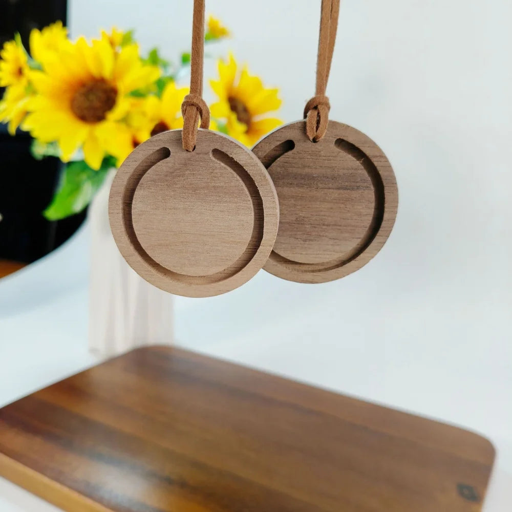 Round Wood Car Diffuser – White Wax Wood & Black Walnut Handmade Wood Car Diffuser Babs