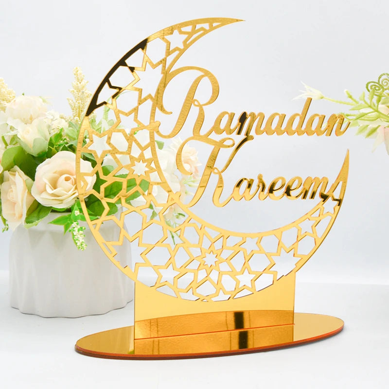 Ramadan Kareem Acrylic Ornament – Eid Mubarak Golden Moon Decor Acrylic Holiday Ornament Babs