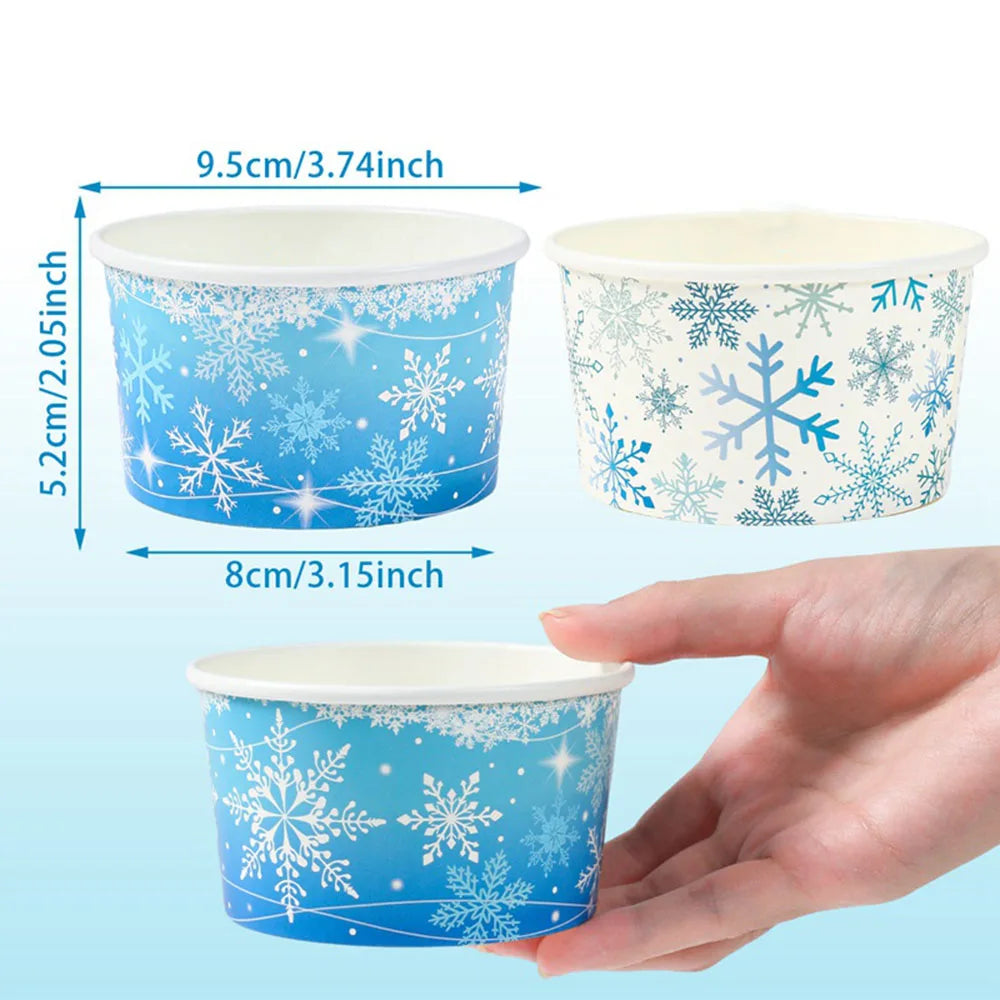 Snowflake Disposable Paper Bowls – Party Ice Cream Snack Cups Disposable Party Bowls Babs B 30pcs