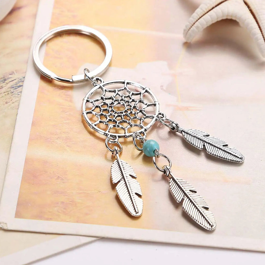 Bohemian Dreamcatcher Keychain – Pink Beads & Feathers Decorative Keychain Babs