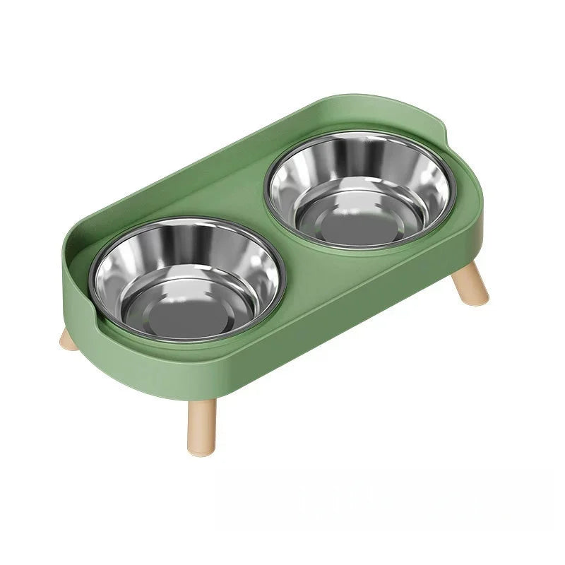 Tilted Elevated Pet Bowls – Stainless Steel Cat & Dog Set Elevated Pet Bowl Set Babs Green