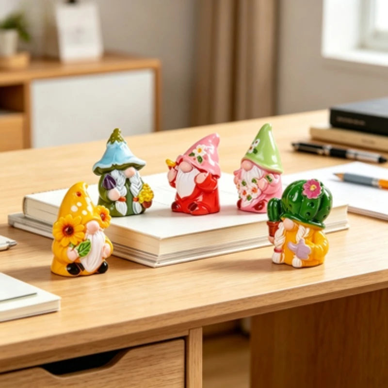 Mini Gnome Figurines Set of 6 – Resin Elf Garden & Xmas Decor Resin Gnome Figurines Babs