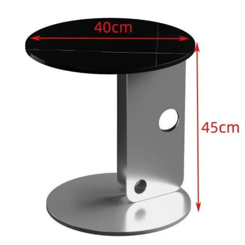Modern Round Coffee Table – Rock Slab Top & Steel Frame Round Coffee Table Babs Black-Gray Base-40CM