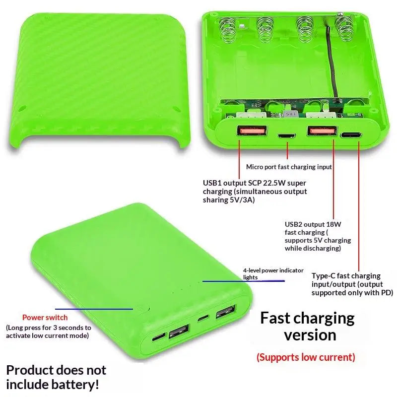 HUXUAN 18650 DIY Power Bank Case – 4-Slot No-Solder Kit DIY Power Bank Case Babs Green