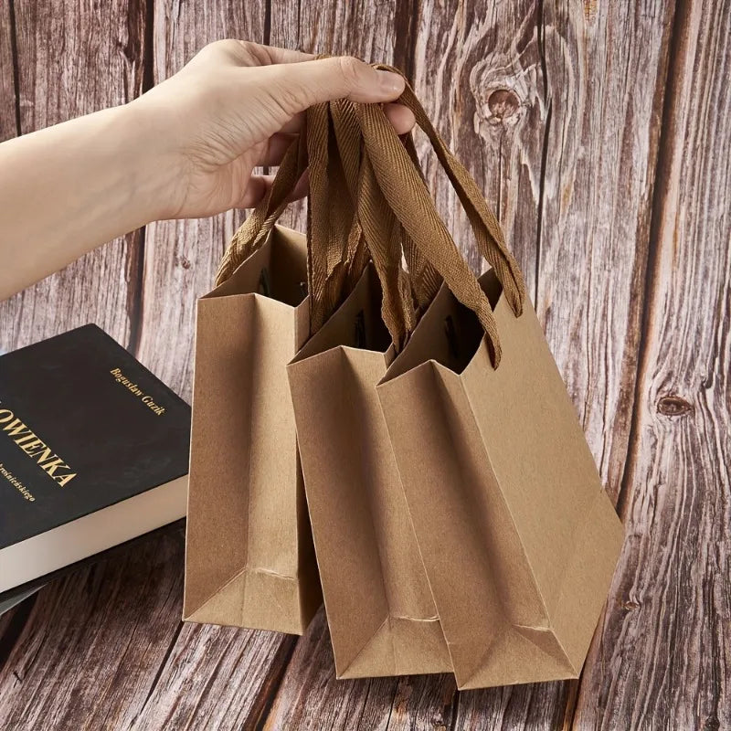 10pcs Brown Kraft Paper Bags with Nylon Handles | Gift & Shopping Kraft Paper Gift Bags Babs