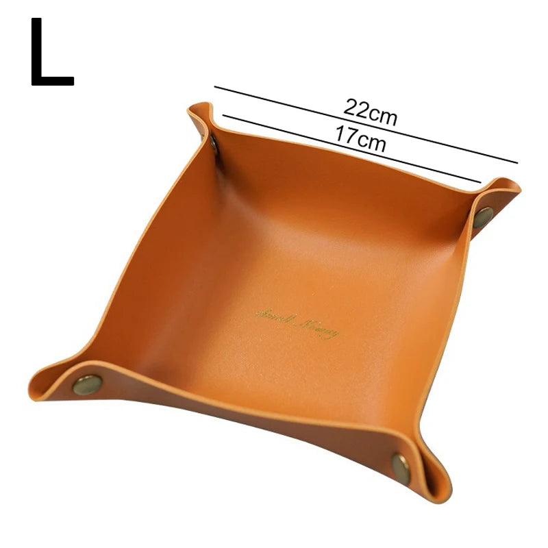 Foldable PU Leather Storage Tray | Nordic Desk Organizer Leather Storage Tray Babs Orange-L