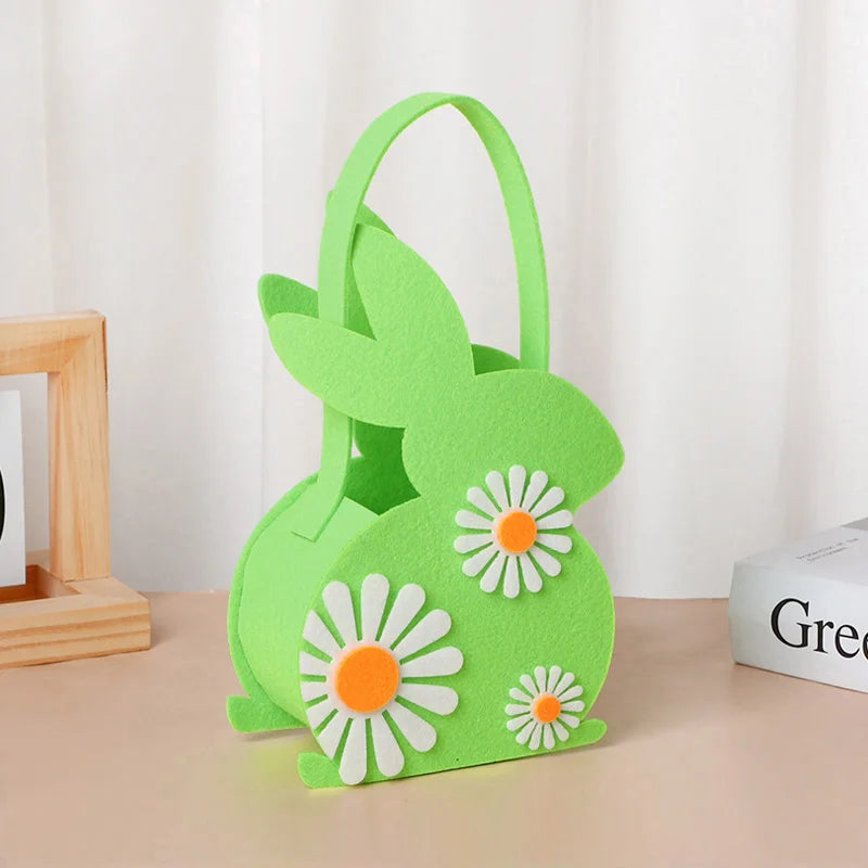 Easter Bunny Felt Basket – Kids Candy Tote & Egg Hunt Bag Easter Felt Basket Babs Green