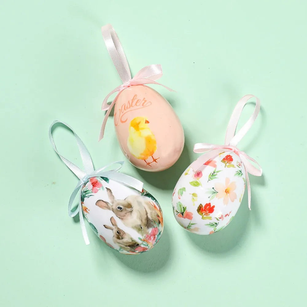 Painted Foam Easter Eggs DIY Pendants – Colorful Set of 3 Easter Egg Ornaments Babs Style C