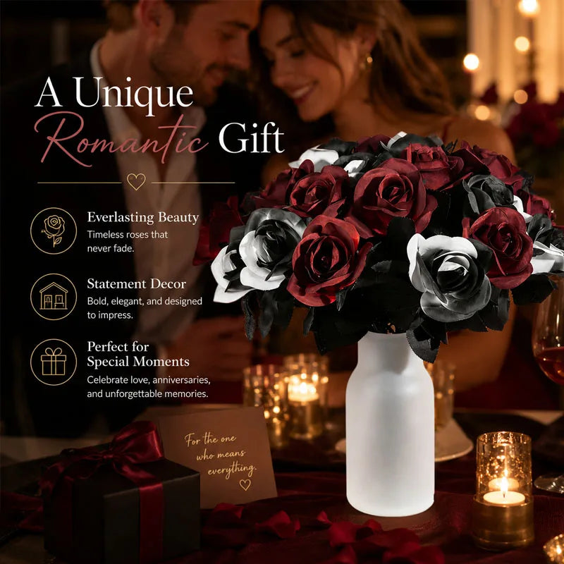 Premium Artificial Black Roses with Stems | Wedding & Halloween Artificial Flowers Babs