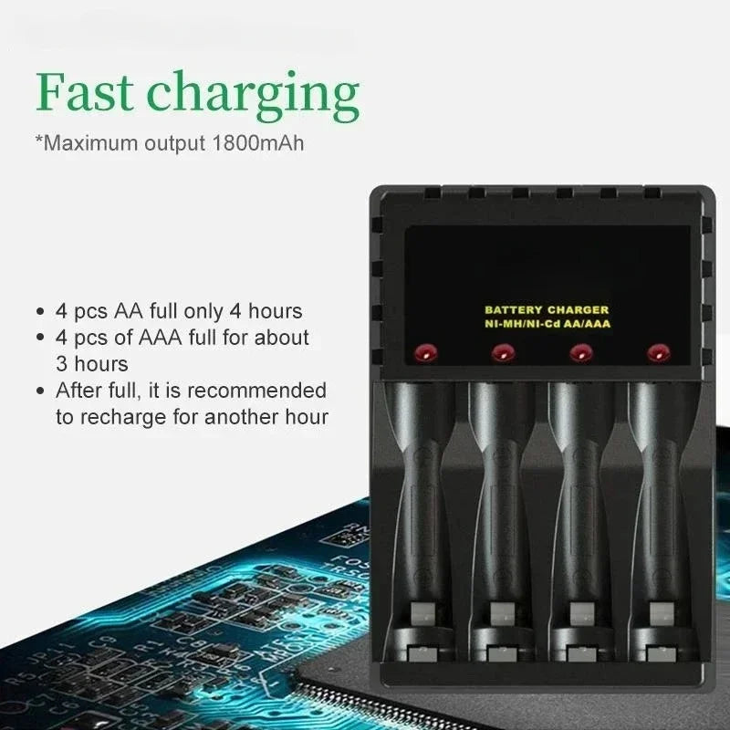 Smart 4-Slot AA AAA USB Battery Charger with LED Indicator Battery Charger Babs
