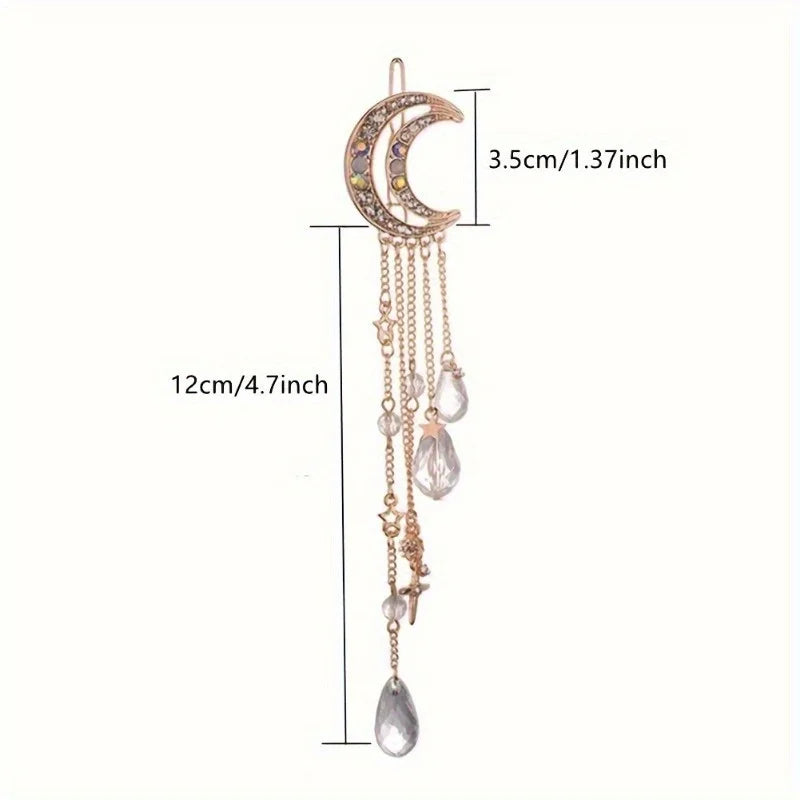 Moon Crescent Crystal Fringe Hairpin – Women's Hair Barrette Crystal Hair Barrette Babs