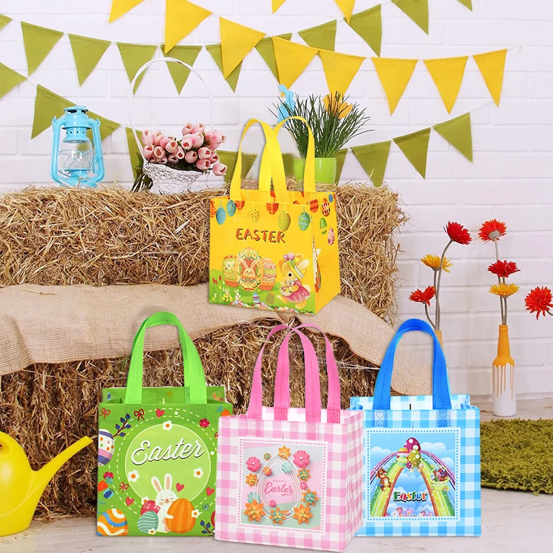 6-Pack Easter Gift Bags – Nonwoven Rabbit & Egg Party Favor Bags Easter Party Bags Babs