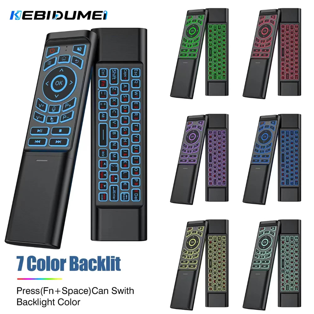 KEBIDUMEI M3 Air Mouse Wireless Keyboard BT5.2 & 2.4G, 7-Color Backlit Air Mouse Remote Babs