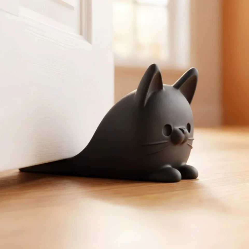 Cute Cat Door Stopper – 3D Printed Non-Slip Door Wedge Decorative Door Stopper Babs Black