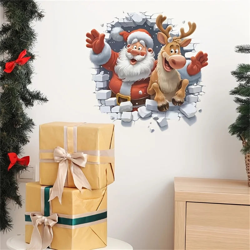 3D Santa Claus & Reindeer Removable Christmas Wall Stickers Christmas Wall Stickers Babs
