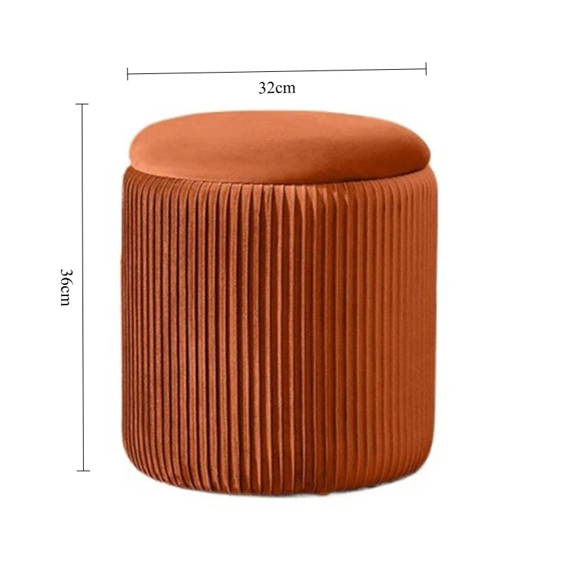 Round Storage Ottoman Pouf – Nordic Modern Fabric Footrest Stool Storage Ottoman Stool Babs Orange small