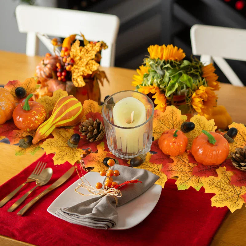 50Pcs Artificial Pumpkin Maple Leaves Pine Cone Fall Décor Set Fall Decoration Set Babs