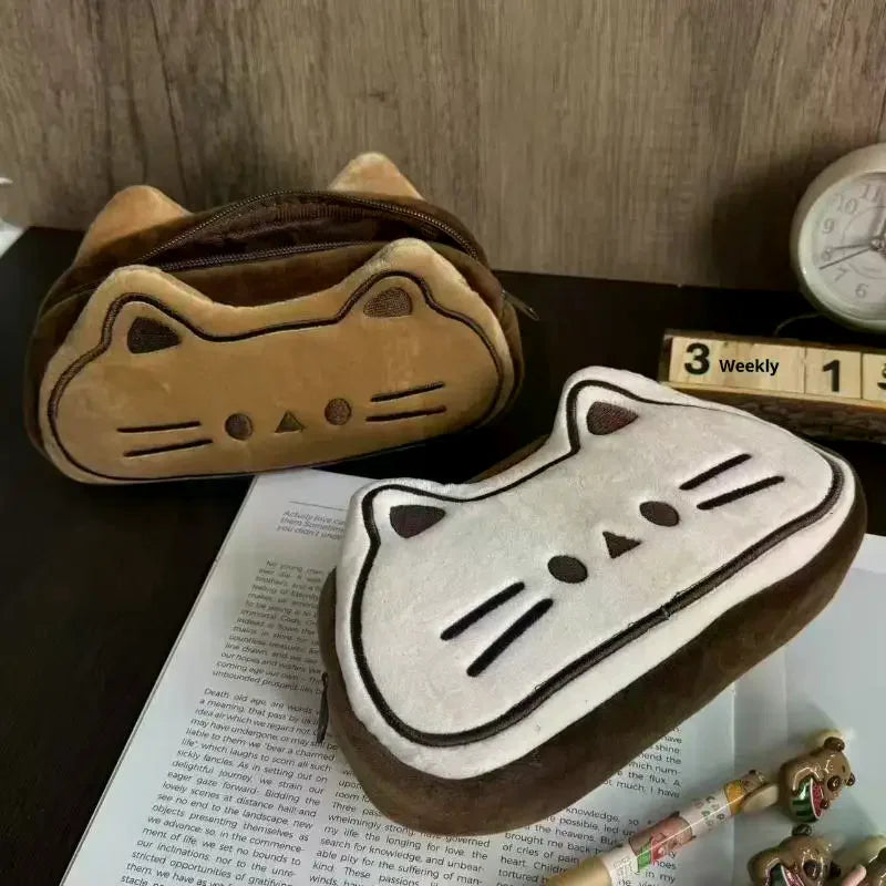 Kawaii Bread Cat Plush Pencil Case – Large Capacity Stationery Bag Plush Pencil Case Babs