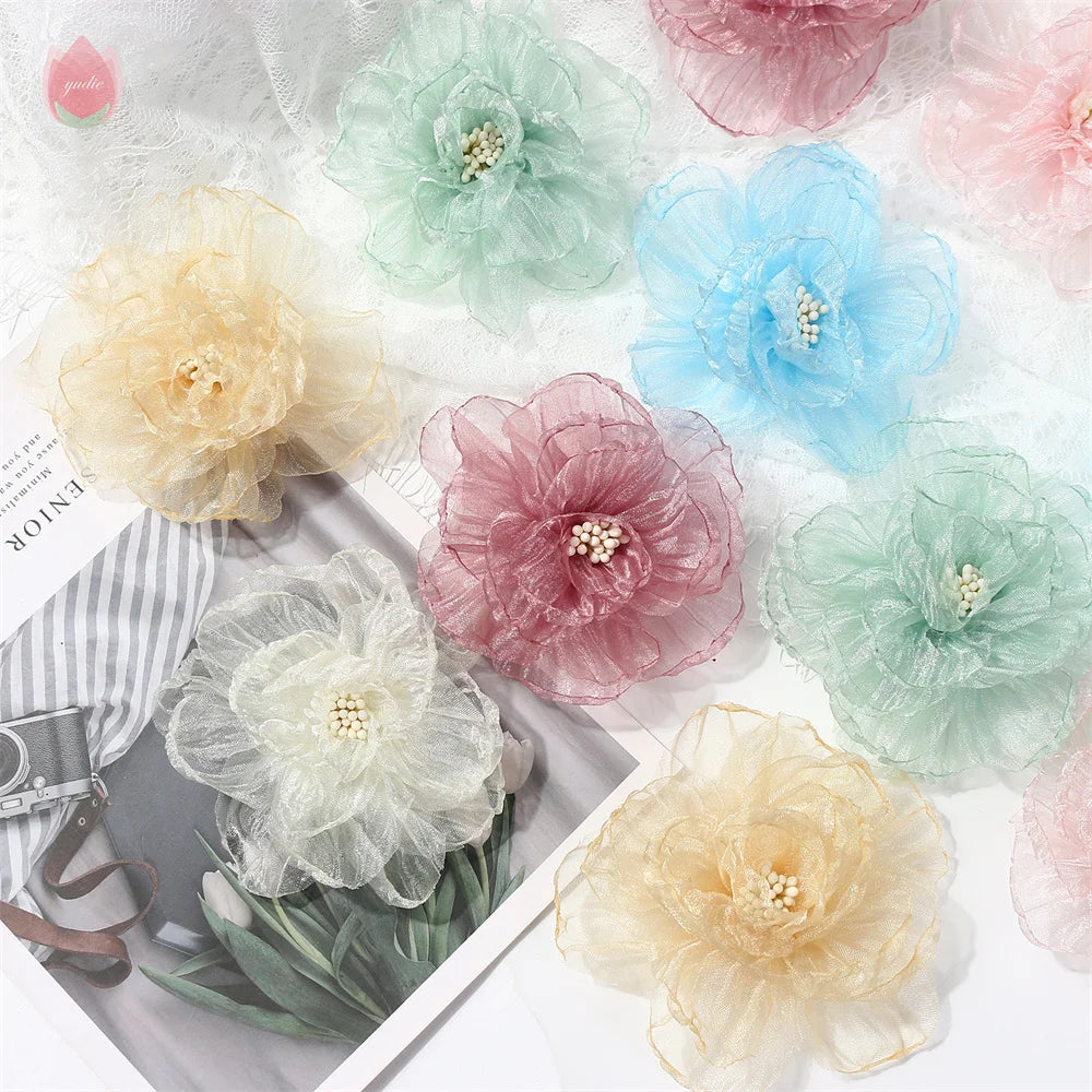 5-Pack 8cm Chiffon Artificial Rose Flower Heads for DIY Decor Artificial Flower Heads Babs