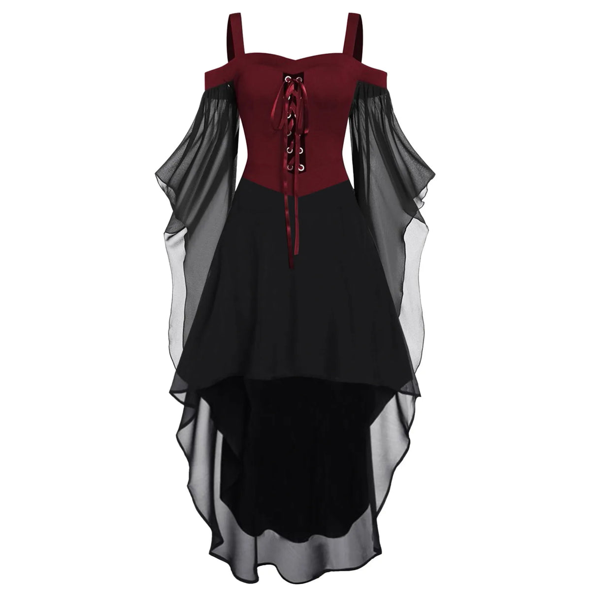 Women's Gothic Medieval Witch Dress – Plus Size Halloween Costume Gothic Costume Dress Babs Red XXL