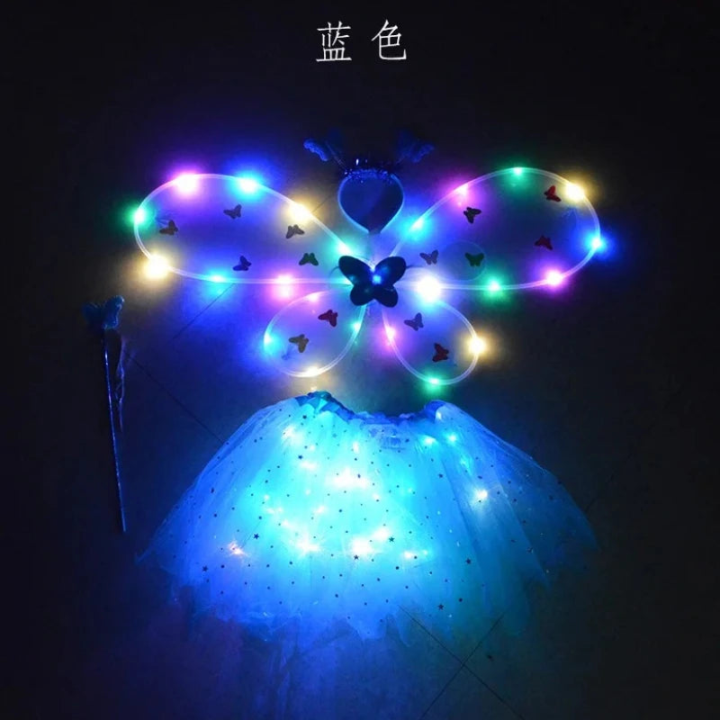 Girls Fairy Angel Glowing Butterfly Wings & Wand Costume Set Kids Costume Set Babs