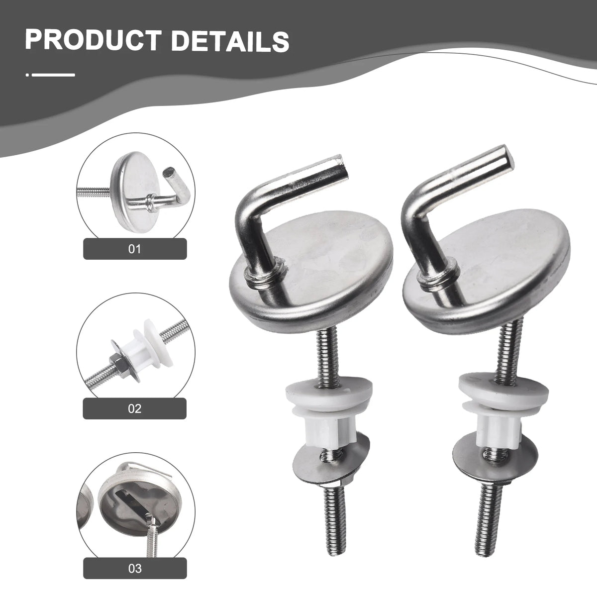 2Pcs Stainless Steel Toilet Seat Hinges with Adjustable Knobs Toilet Seat Hinges Babs