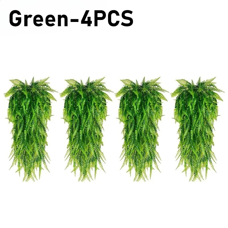 Artificial Hanging Fern Vine Wall Decor – Indoor & Outdoor Artificial Hanging Plants Babs Green-4PCS
