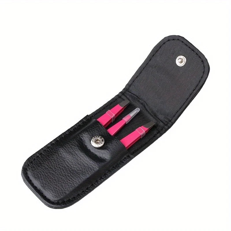 3-Piece Angled Stainless Steel Eyebrow Tweezer Set | Professional Eyebrow Tweezer Set Babs Pink